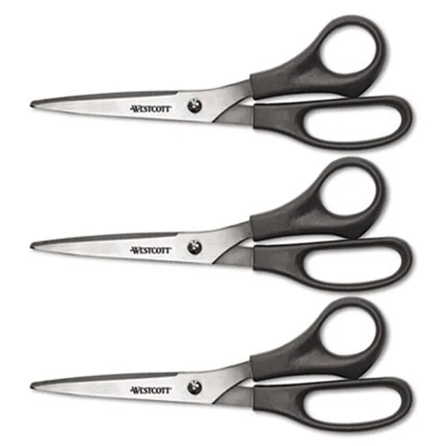 Acme United Acme United 13402 Westcott 8" Bent Scissors 3.5" Cut 3pk Black — product photo