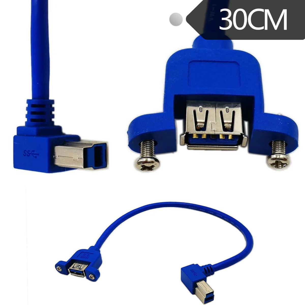 TeKit TeKit Panel Mount USB 3.0 A Female to Right Angled USB B Male Extension Cable 1ft — product photo