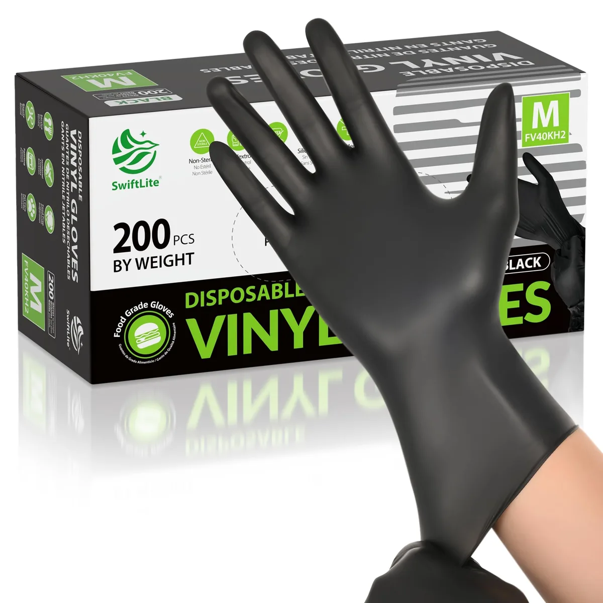  Vibe FV40KH2B Black Vinyl Gloves 200 Medium — product photo