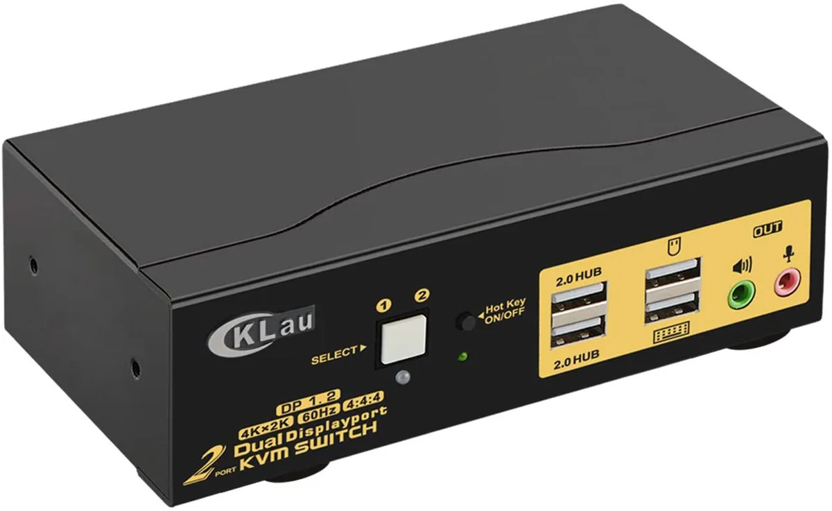 CKLau CKLau 2 Port Dual Monitor DisplayPort KVM Switch 4K 60Hz 4:4:4 Audio USB 2.0 HUBs — product photo