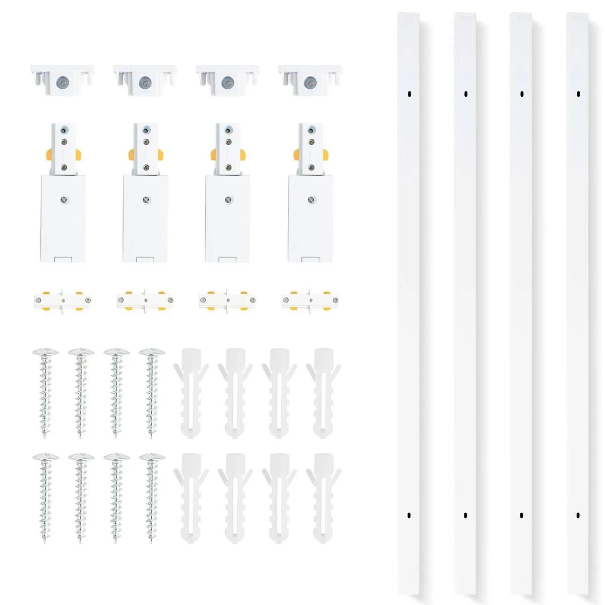 White H-type track lighting kit with four 3.3-foot rails, connectors, end caps and mounting hardware