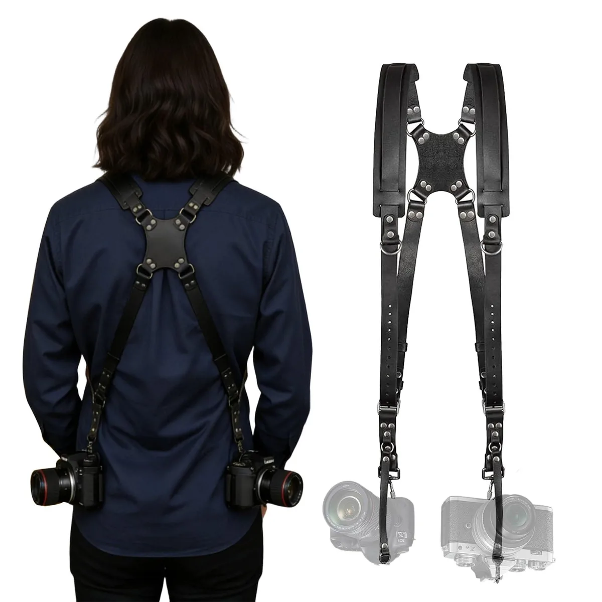  KINGTAIXIN Dual Camera Harness Leather Black CH-0520 — product photo