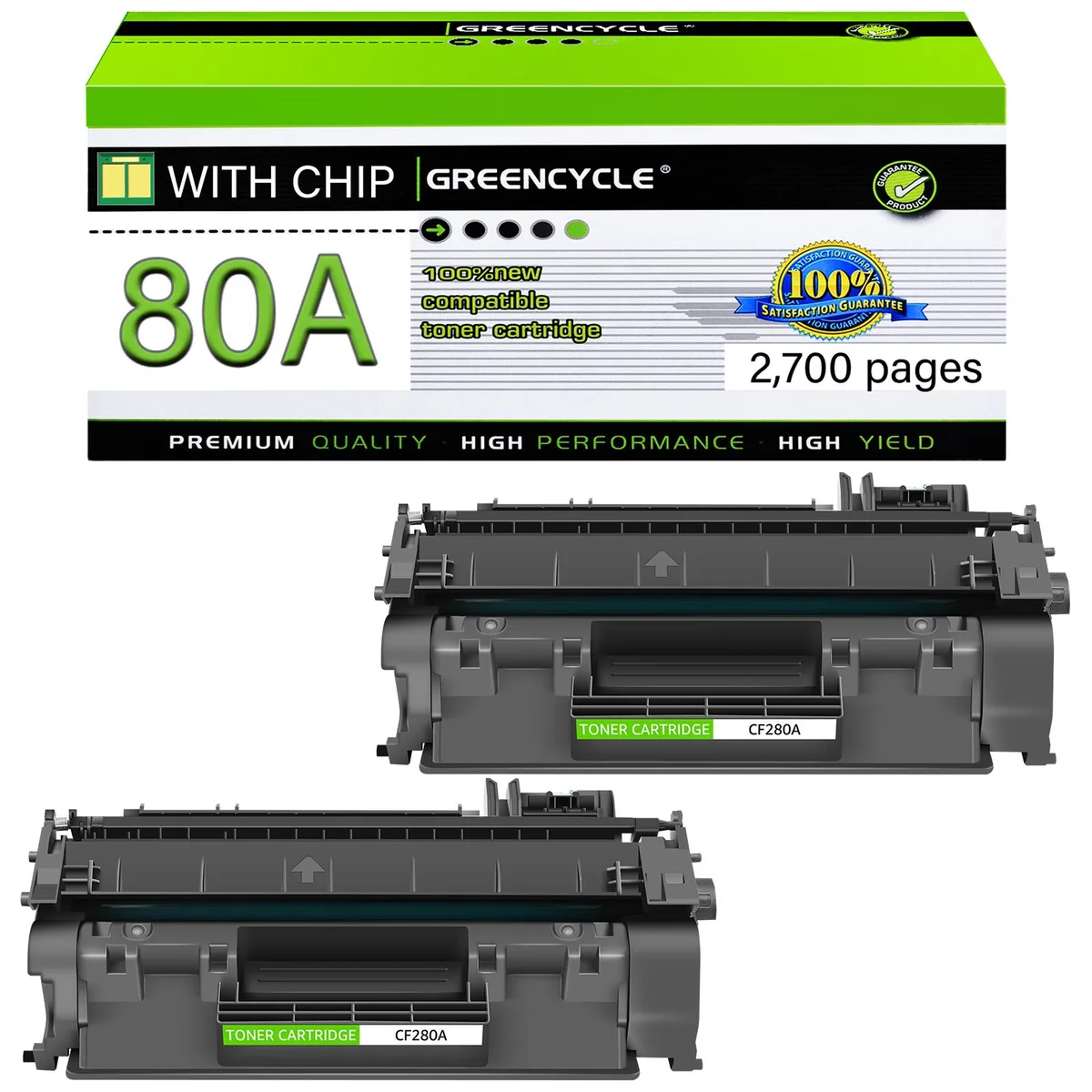 GREENCYCLE GREENCYCLE CF280A Compatible Toner Cartridge 2-Pack Black 2700 Pages — product photo