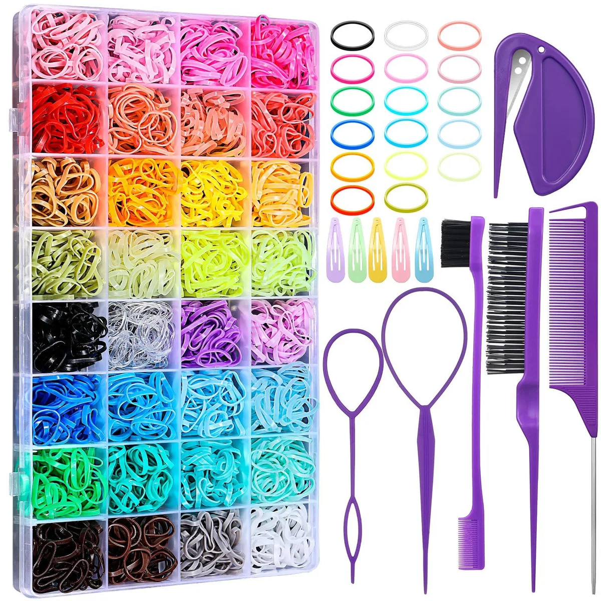  auroray 32-Color 2000-Piece Hair Tie Set with 16 Styling Tools — product photo