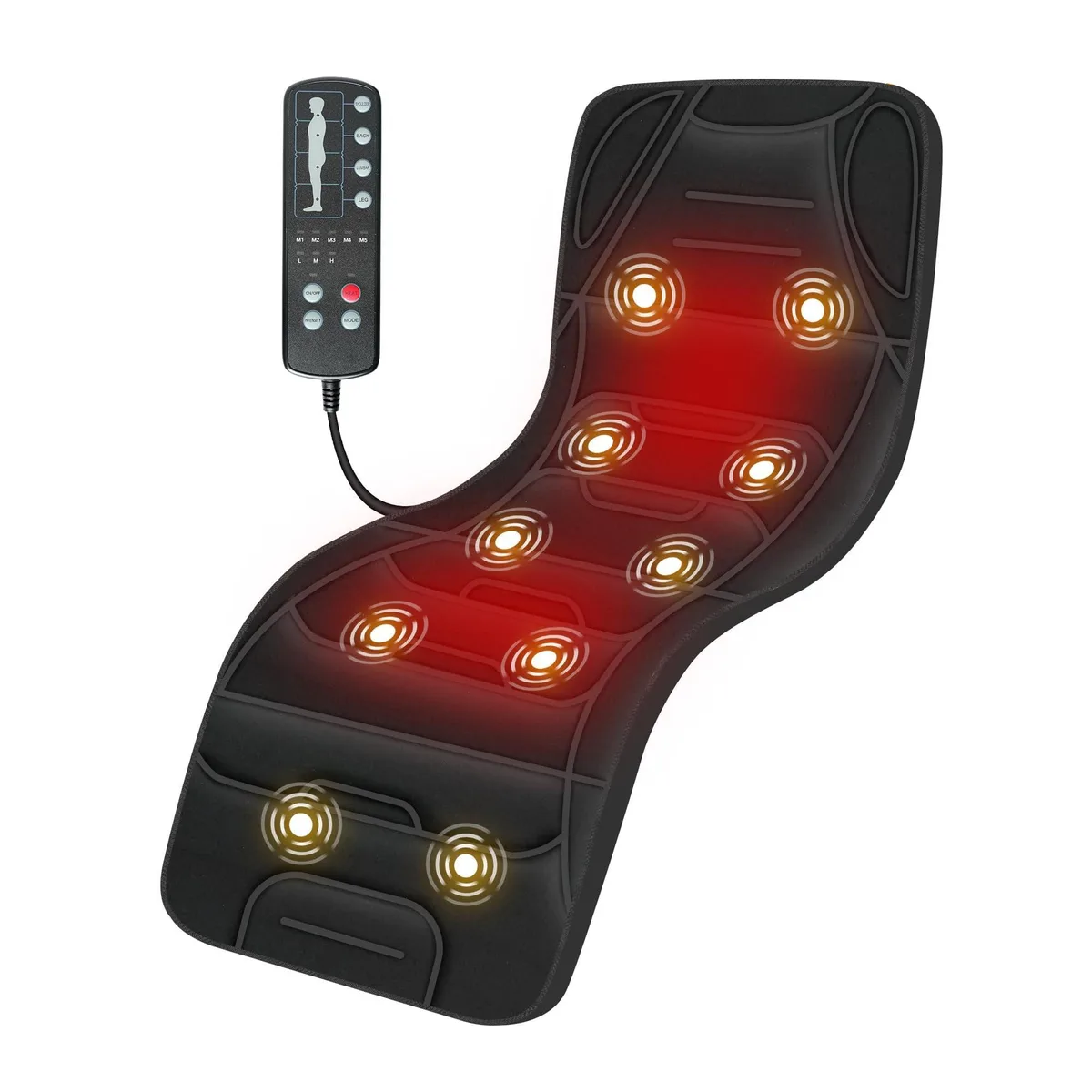 Black foldable massage mat 56.3 by 18.7 inches with 10 motors