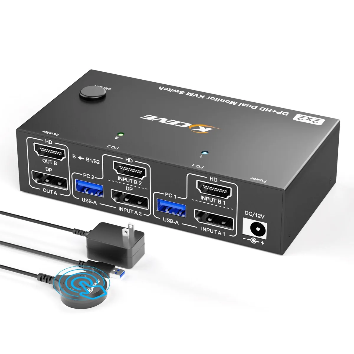Vszerda Vszerda KC-KVM8202DH-US KVM Switch 8K@60Hz 2 Monitors 2 Computers 4 USB 3.0 Ports Wired Remote — product photo