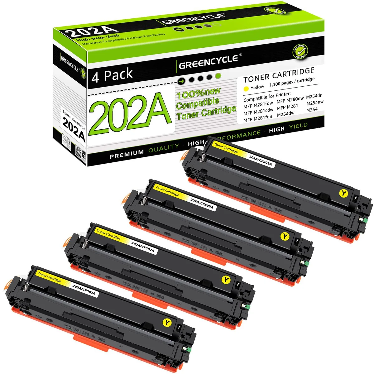 GREENCYCLE GREENCYCLE 202A Yellow Toner Cartridge 4-Pack — product photo