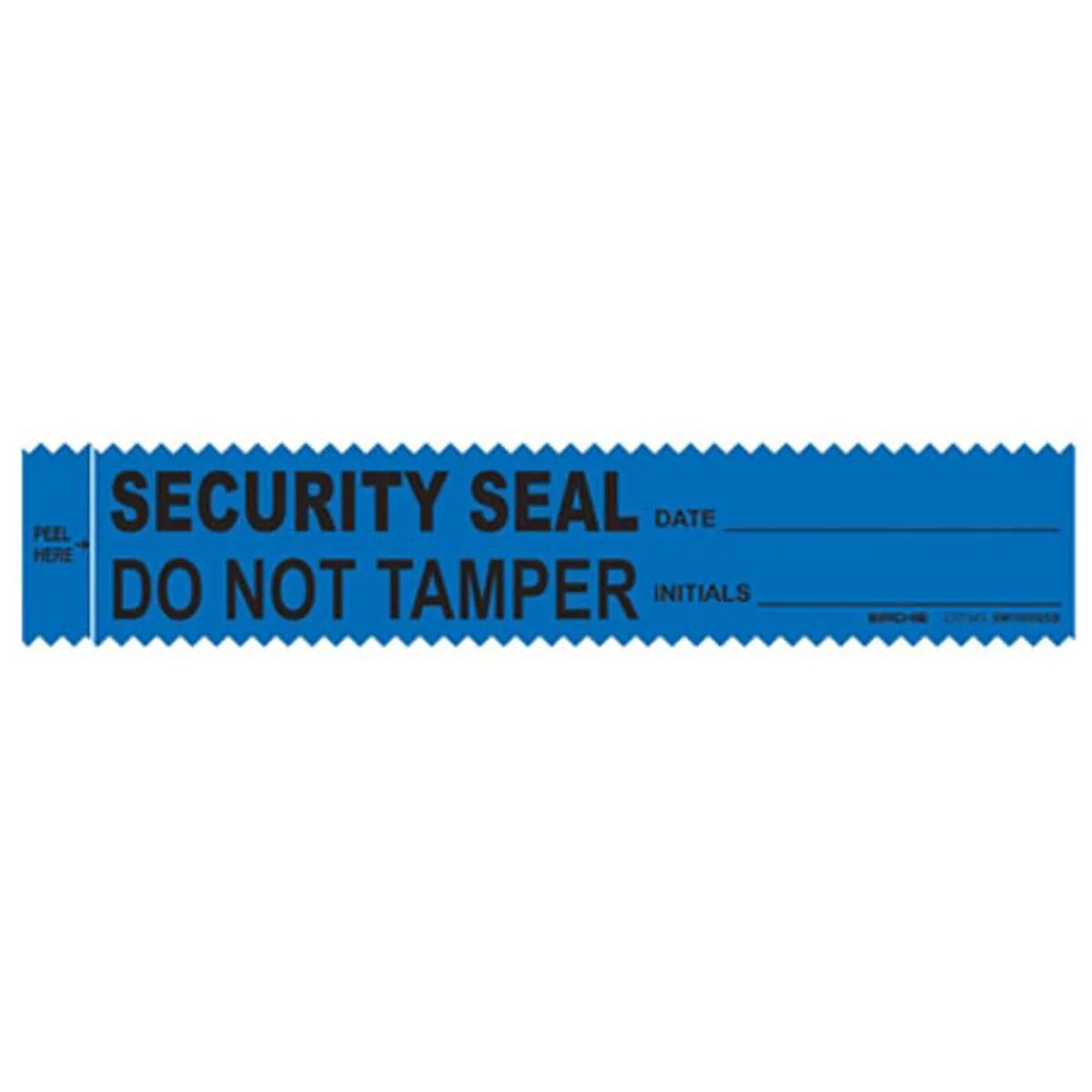 Blue tamper-evident security strips in dispenser box, 100 strips, 35 mm wide, 178 mm long