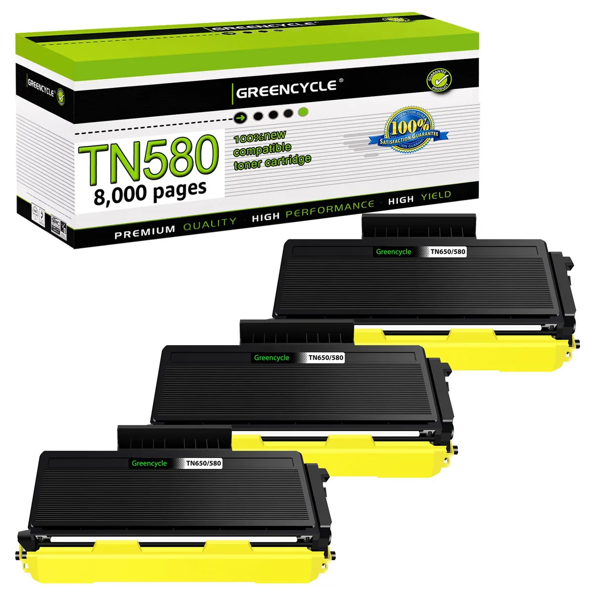 GREENCYCLE GREENCYCLE TN580 Compatible Toner Cartridge Black 3 Pack 8000 Pages — product photo