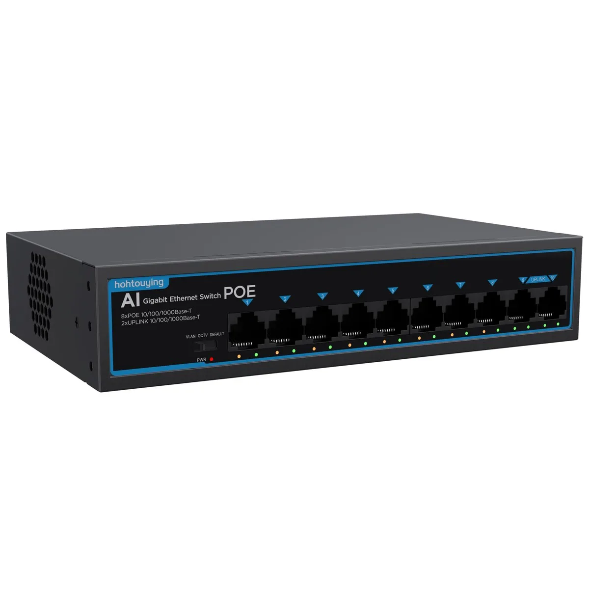 No Sew No Sew 8-port Gigabit PoE+ switch 120W 2 uplink VLAN extend — product photo