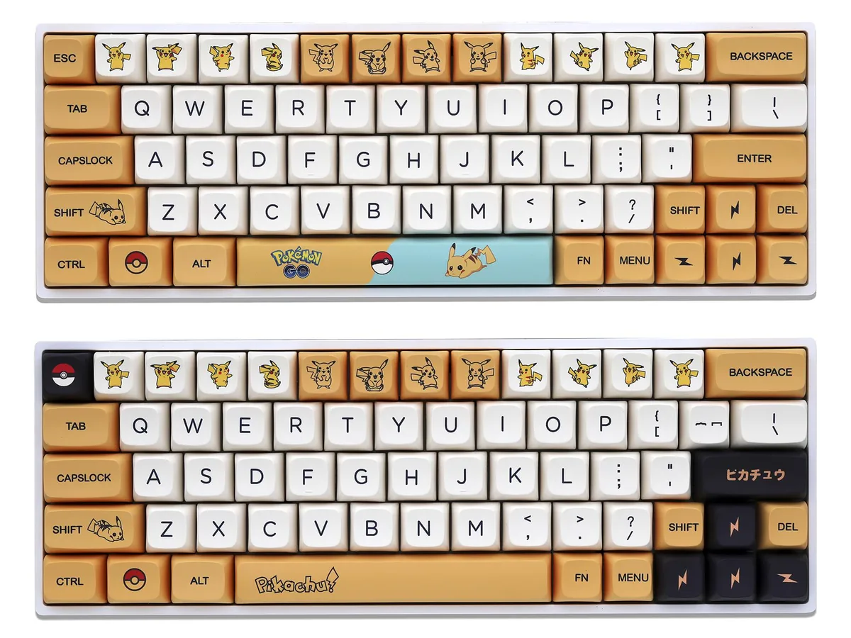 Yellow PBT keycap set, 139 XDA-profile keys with Pikachu theme, matte finish, keycaps only