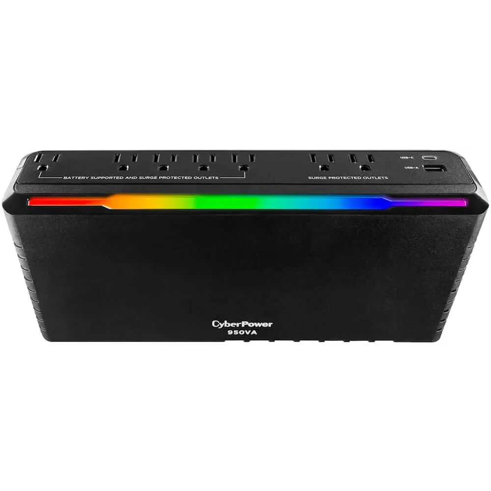 CyberPower CyberPower GX950UC 950 VA UPS 7 Outlet RGB USB-A USB-C Black — product photo