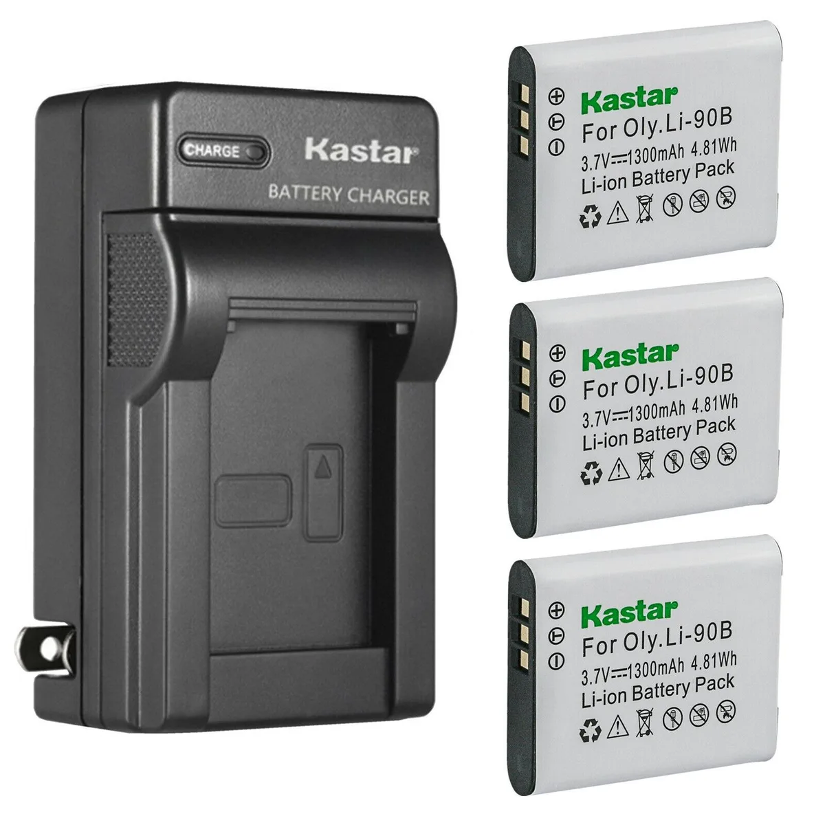 Kastar Kastar 3-Pack LI-90B Battery &amp; AC Wall Charger — product photo