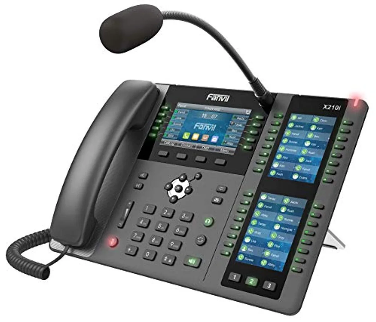 Fanvil Fanvil X210i VoIP paging console, 4.3-inch display, two 3.5-inch side displays, 20 SIP lines — product photo