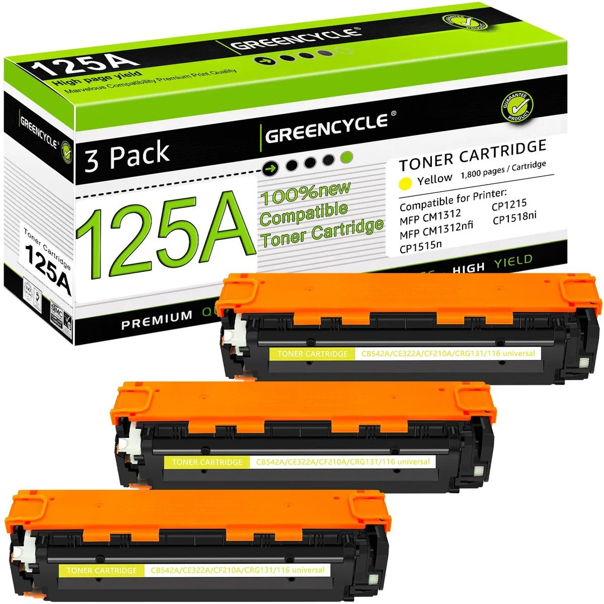 GREENCYCLE GREENCYCLE 125A CB542A Yellow 3 Pack Toner Cartridge — product photo