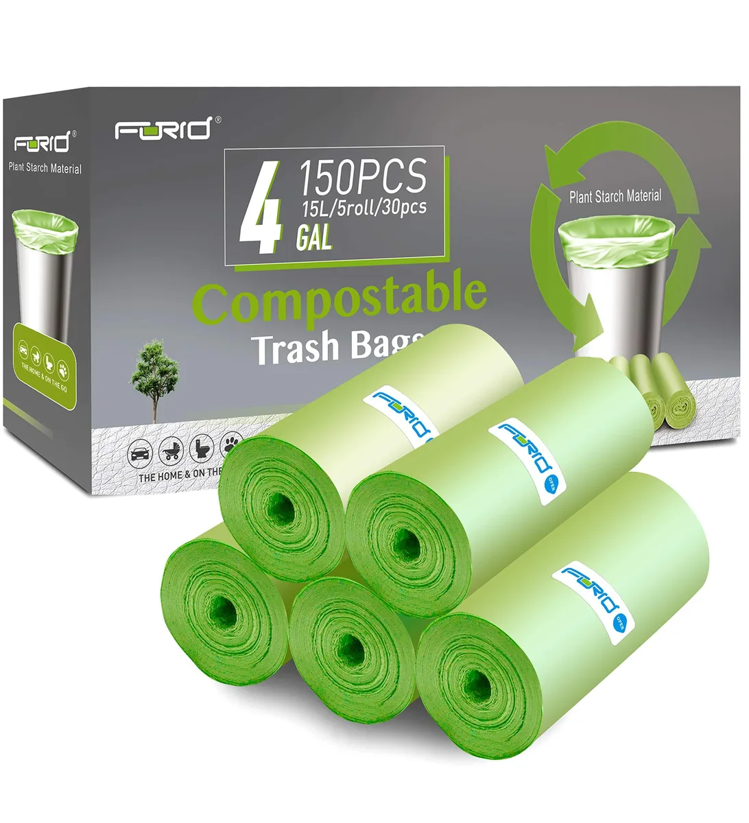 FORID 4 Gallon Garbage Bags 150 Count Green PSM Biodegradable XYY-031610911 — product photo