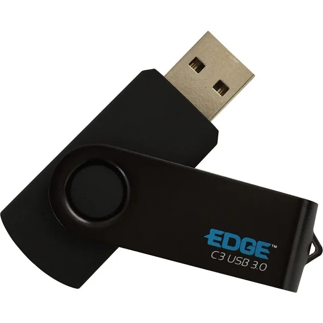 EDGE Tech C3 128GB USB 3.0 flash drive, silver swivel body with metal clip