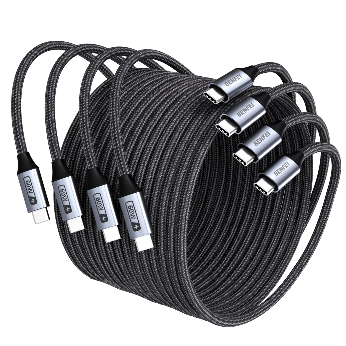  BELKIN USB C to USB C 4-Pack 3.3ft 6.6ft 60W Nylon Braided Cable — product photo