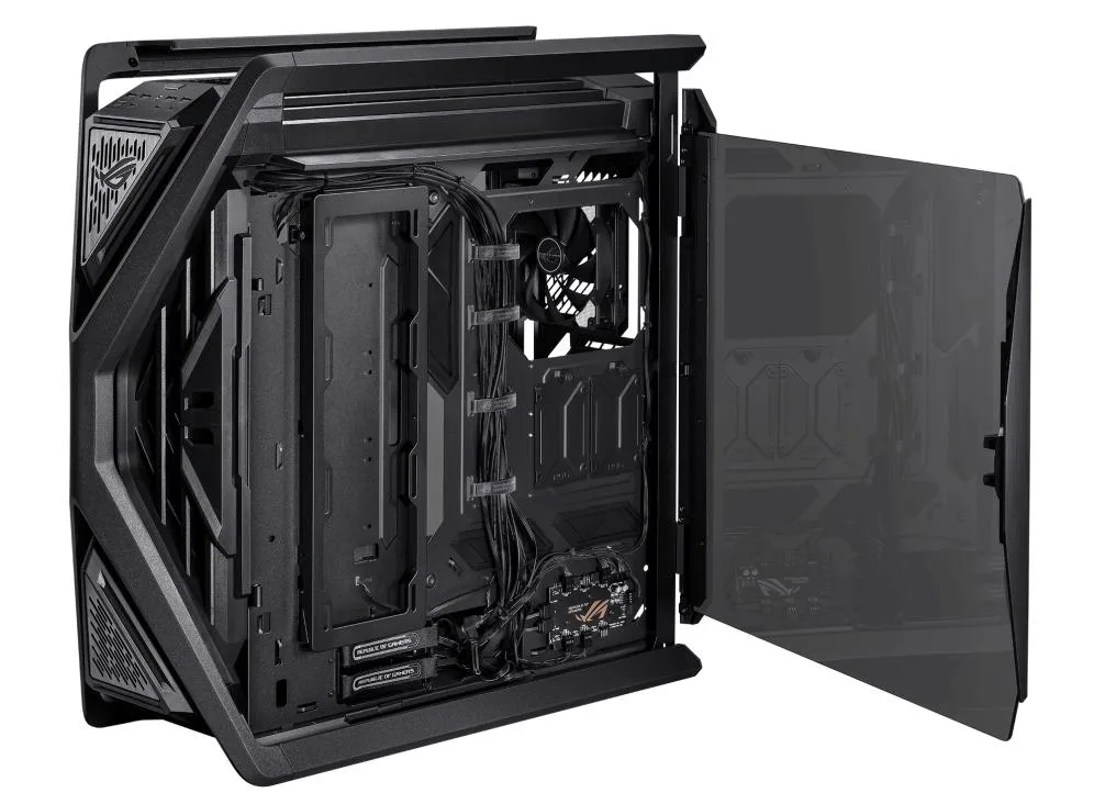 Full-tower black case with aluminium X frame and dual tempered glass sides