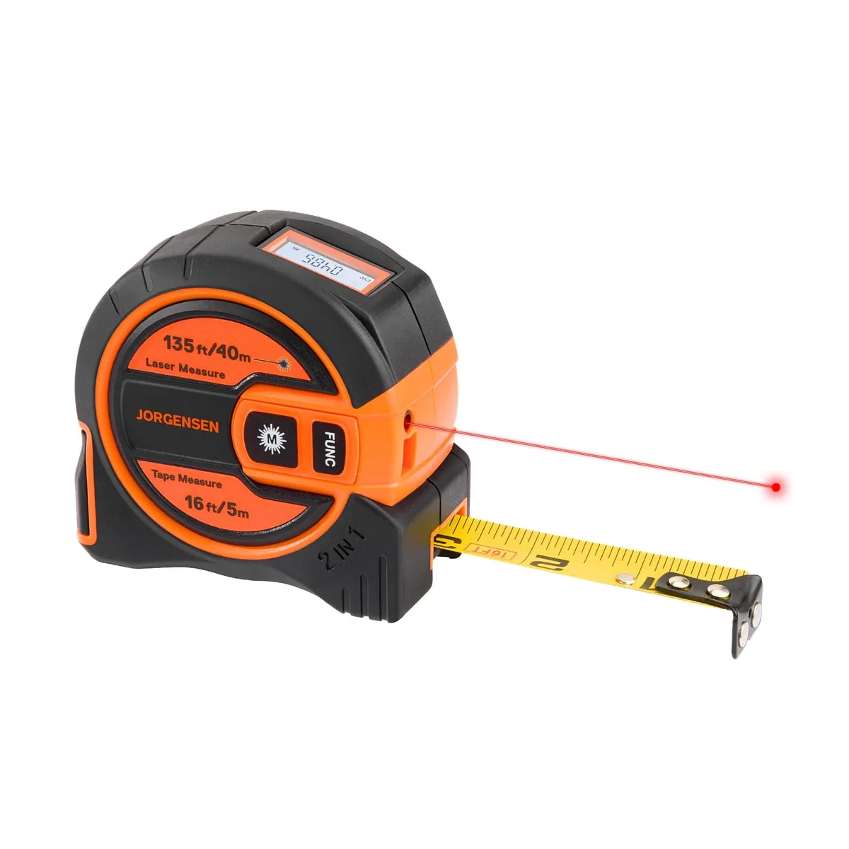 JORGENSEN Laser Tape Measure 2-in-1 135ft Laser 16ft Tape Magnetic Hook — product photo