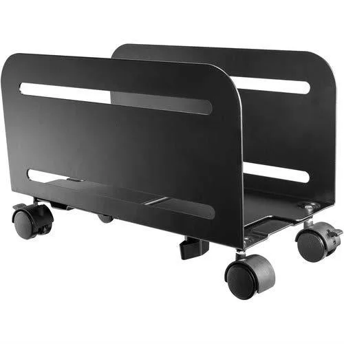 Black steel CPU caddy on four casters, two locking
