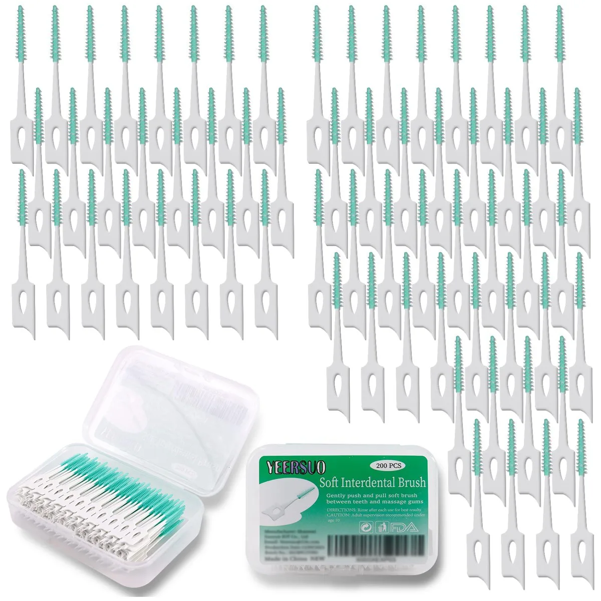 Green soft interdental brushes in storage box, 200 count