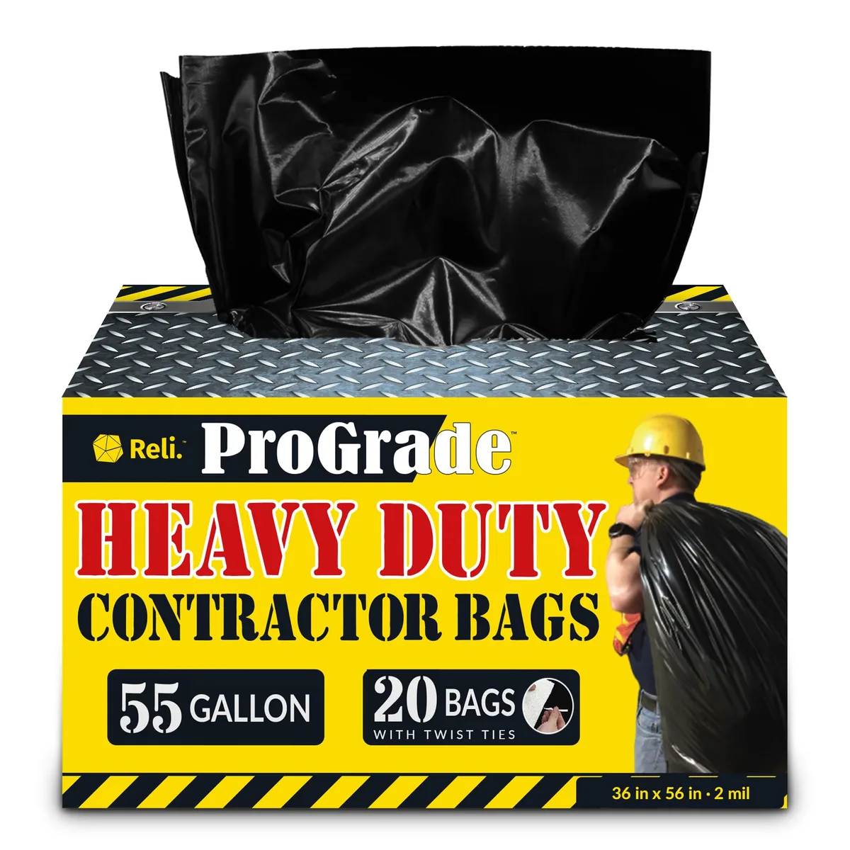  Reli. Contractor Garbage Bags 55 Gallon 20 Count Black RL13-11109 — product photo