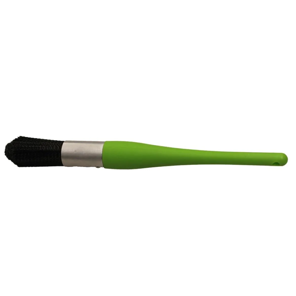 Green carbon-steel parts cleaning brush with plastic handle, 10-1/2 inches long
