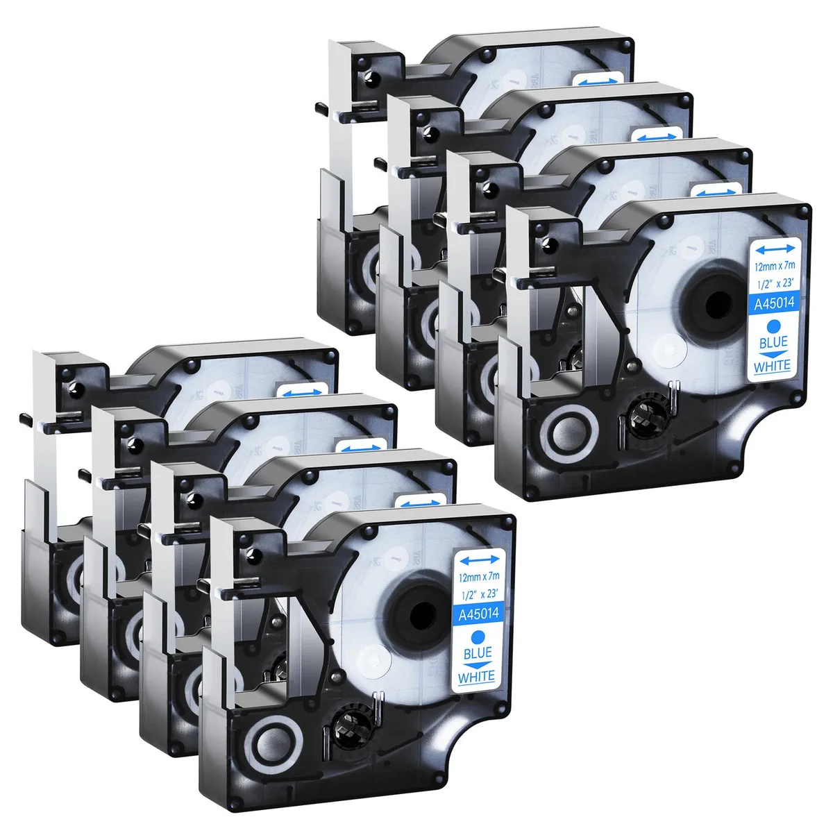 GREENCYCLE GREENCYCLE D1 Label Tape 12mm x 23ft Blue on White 8 Pack — product photo