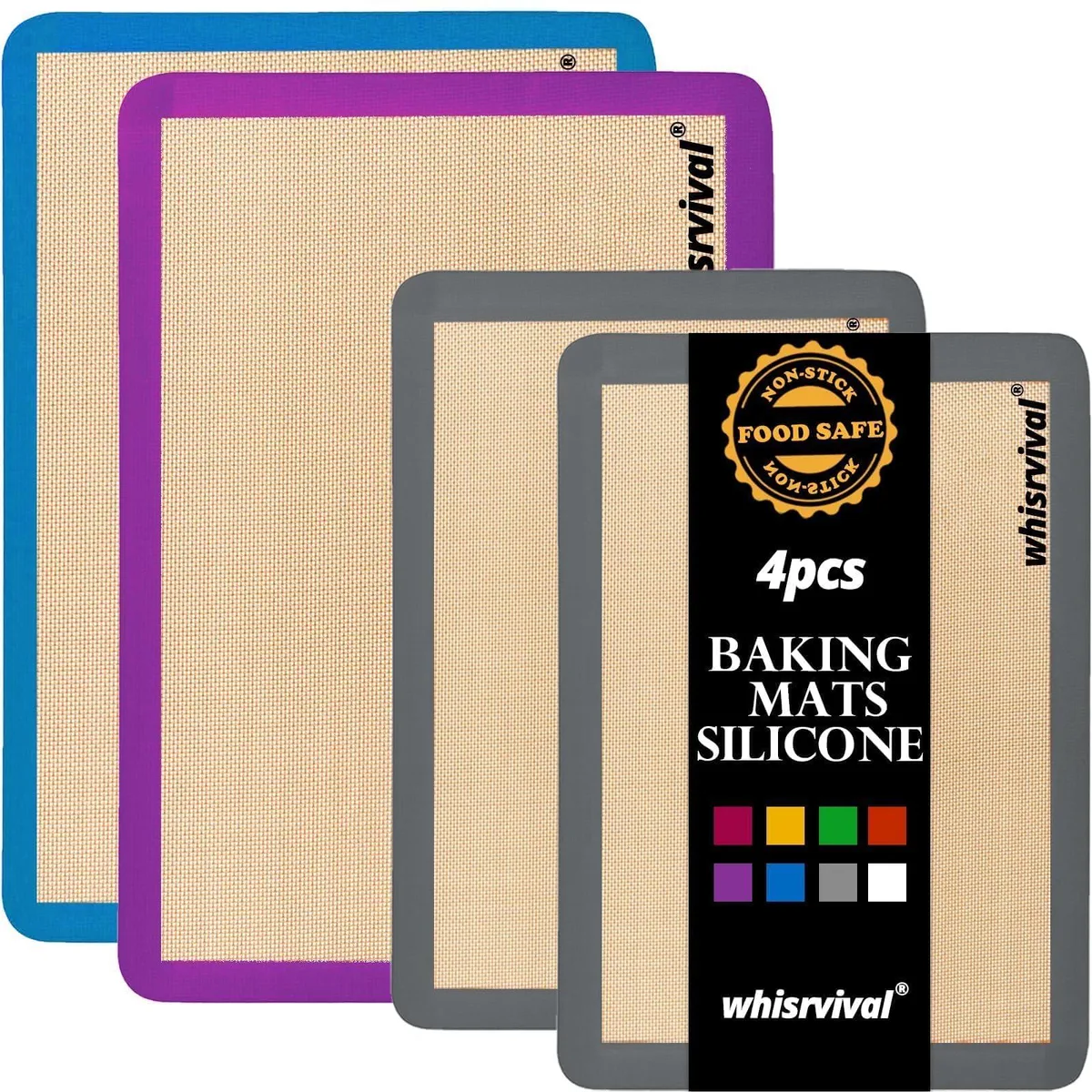  whisrvival 4 Pack Silicone Baking Mats 2 Half 2 Quarter Purple Blue Grey — product photo