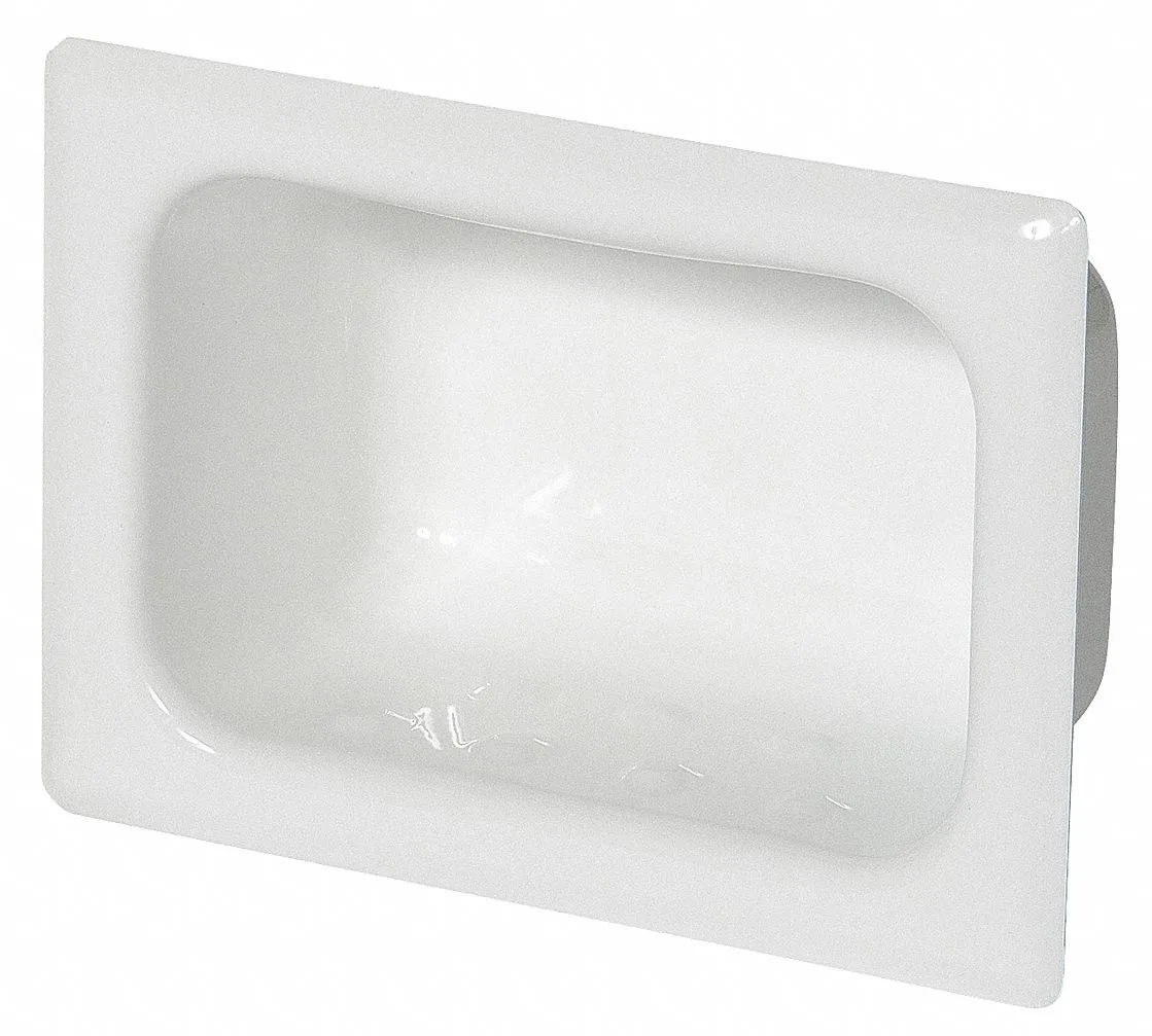 White ligature-resistant recessed soap dish with Enviro-Glaze finish