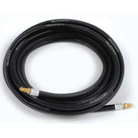 Black rubber welding power cable coiled on white surface