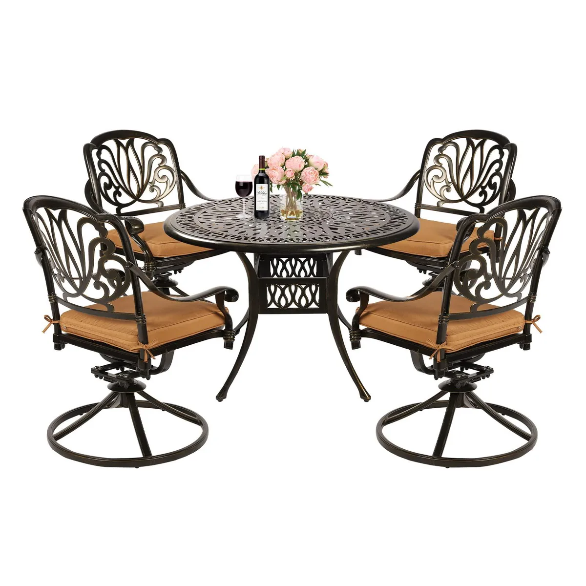 MEETWARM MEETWARM 5-Piece Patio Dining Set Swivel Rocker Chairs 35.4" Table 2.2" Umbrella Hole — product photo