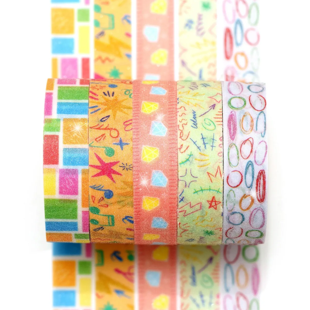YUBX YUBX Washi Tape Set 5 Rolls 10mm x 2m 12 Bright Colors — product photo