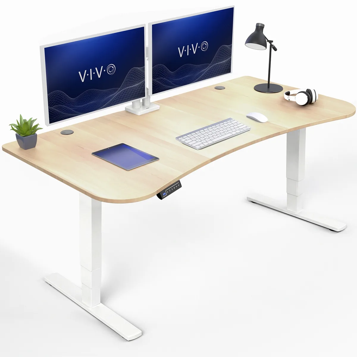 VIVO VIVO Electric Standing Desk 63.1" Light Wood/White Frame — product photo