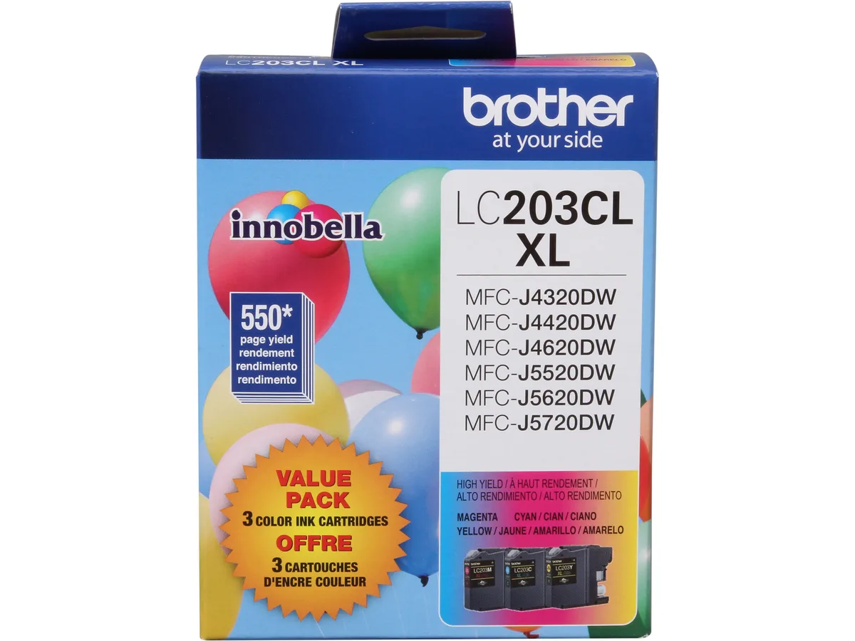 Brother Brother LC2033PKS Super High Yield Ink Cartridges 3-Pack Cyan Magenta Yellow 550 Pages — product photo