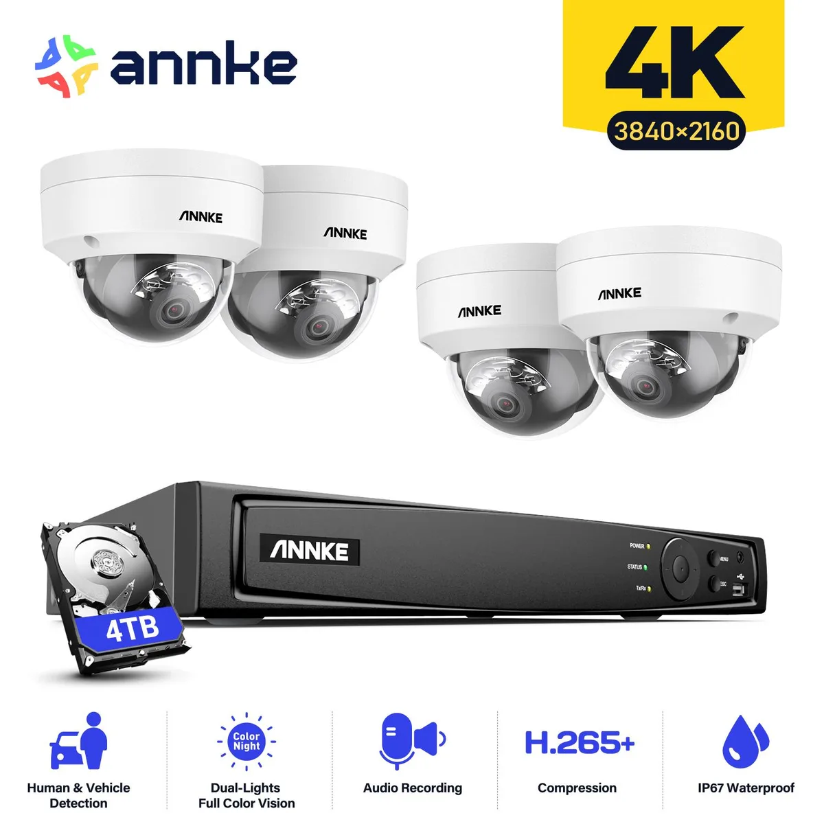 Annke Annke H800 8MP 8CH PoE surveillance security system 4TB 4 cameras — product photo