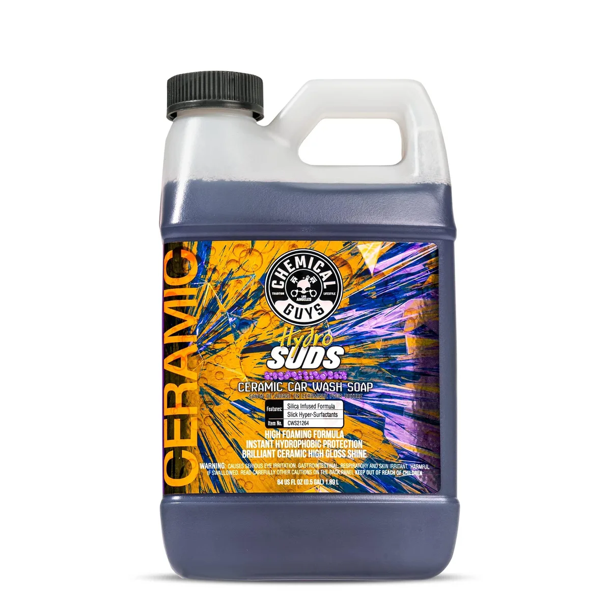 White 64 fl oz bottle with HydroSuds branding and ceramic shine label
