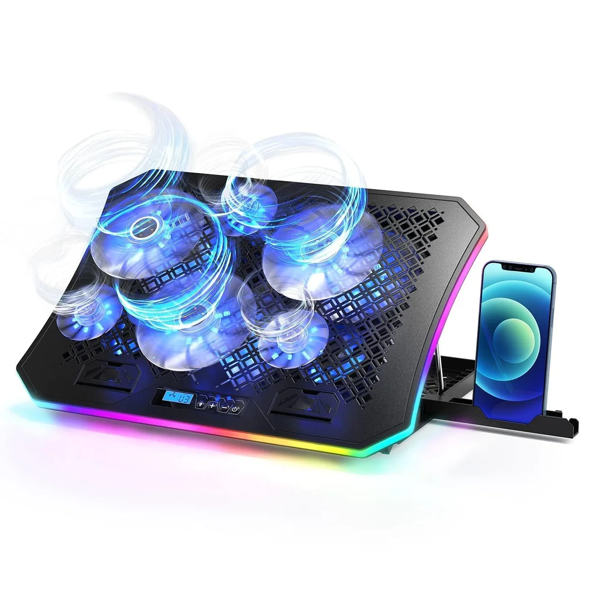  KeiBn RGBA8BLUE Laptop Cooling Pad 6 Fans 10 RGB Modes 7 Heights Blue — product photo
