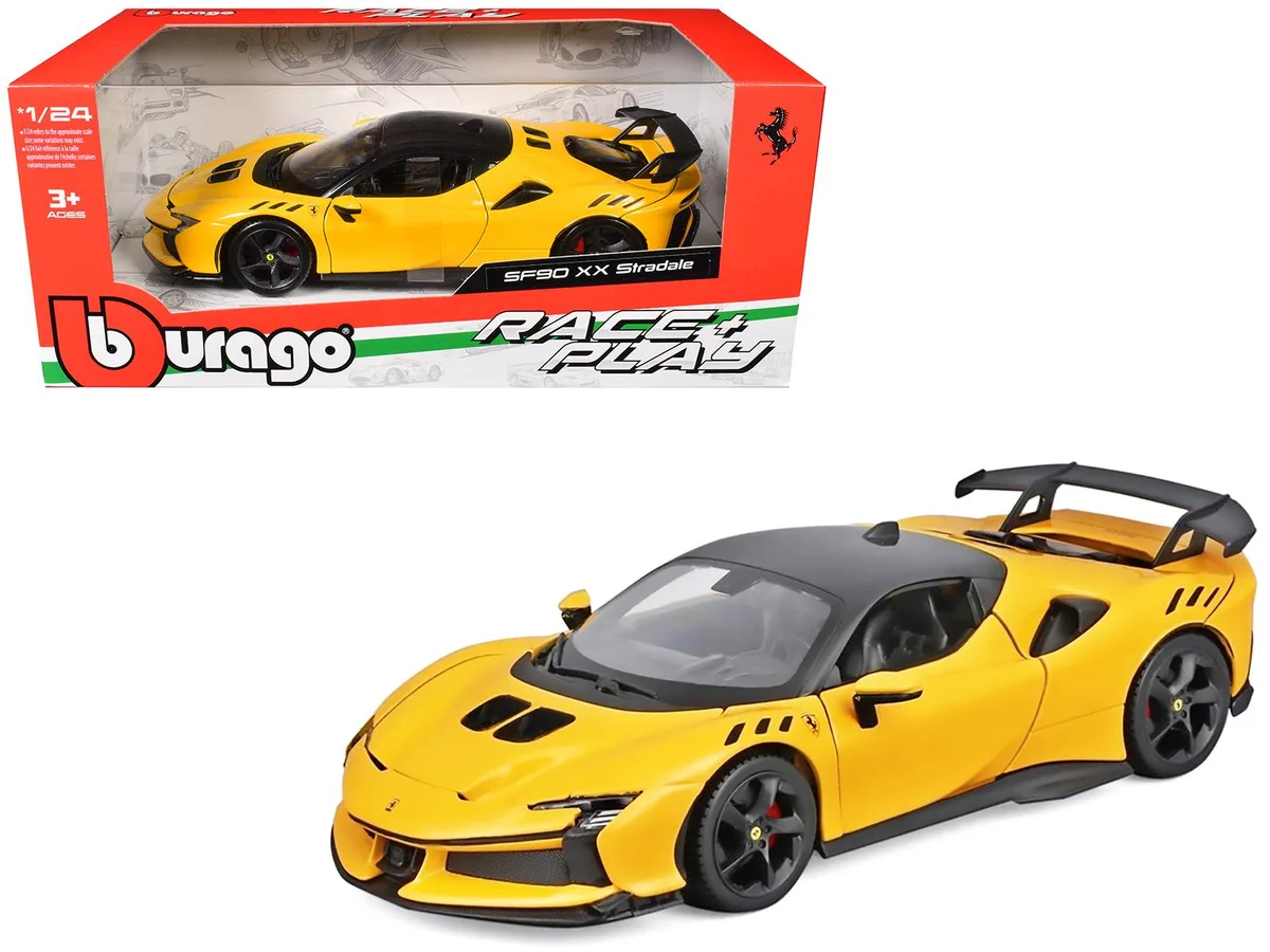 BBURAGO BBURAGO Ferrari SF90 XX Stradale Yellow Black Top Race Play 1/24 Diecast Hobby Collectible — product photo