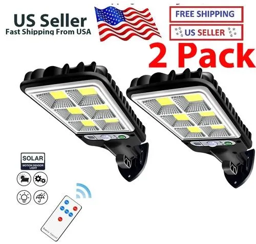 Black rectangular solar street lamp with integrated panel and motion sensor, matte finish