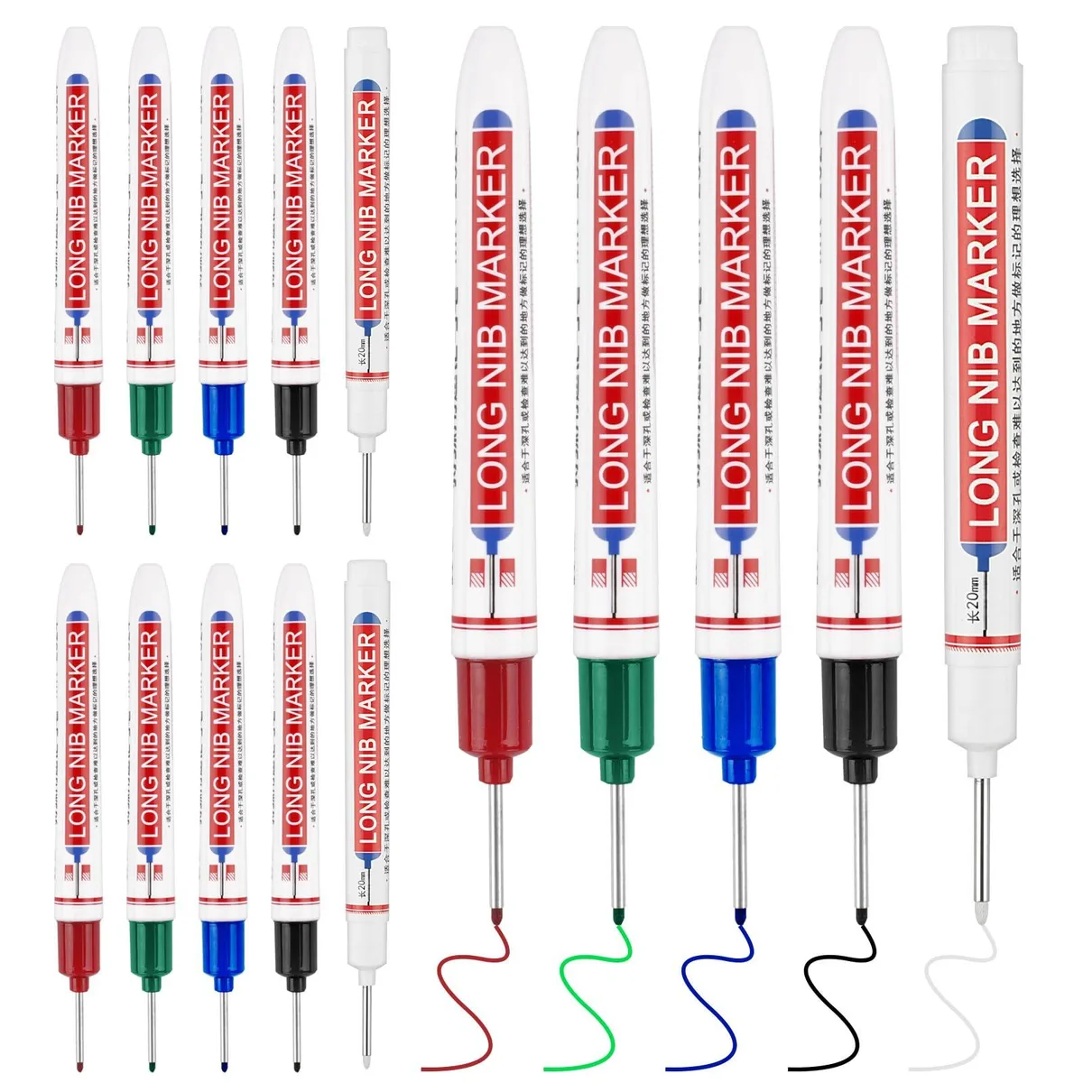 Set of 15 colorful permanent markers with 20mm long nibs and .5mm tips in ABS barrels with clips