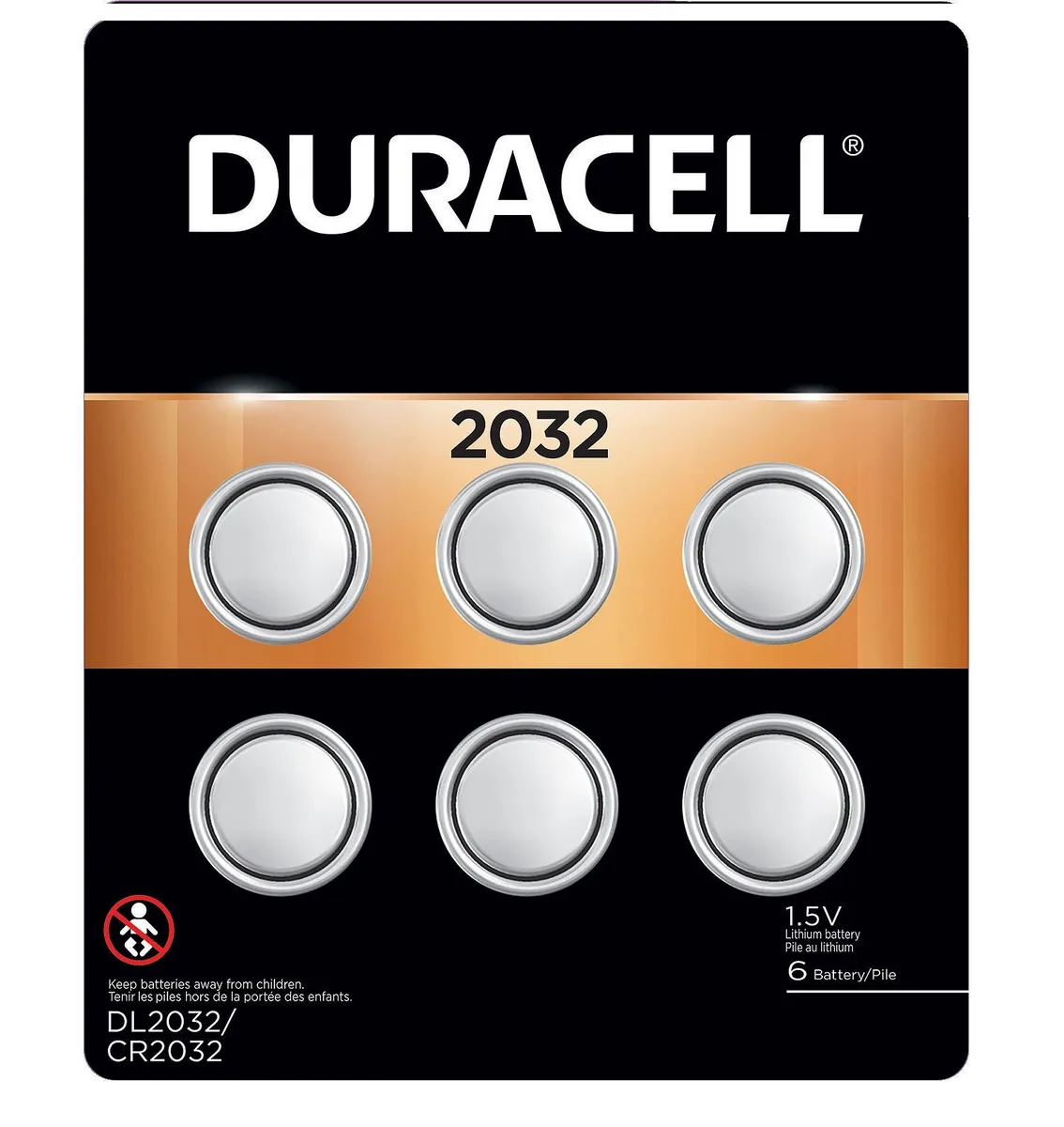 Blister pack of six silver coin batteries 2032