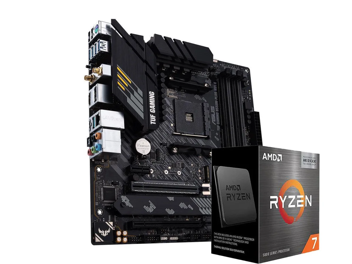 ASUS ASUS TUF GAMING B550M-PLUS WIFI II AMD motherboard and Ryzen 7 5800X3D processor — product photo