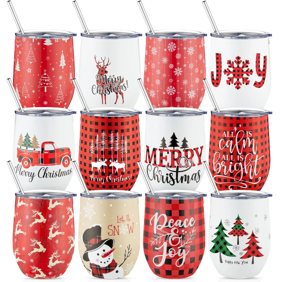  Sliner 12 Pack 12 oz Stainless Steel Wine Tumblers Snowflake — product photo