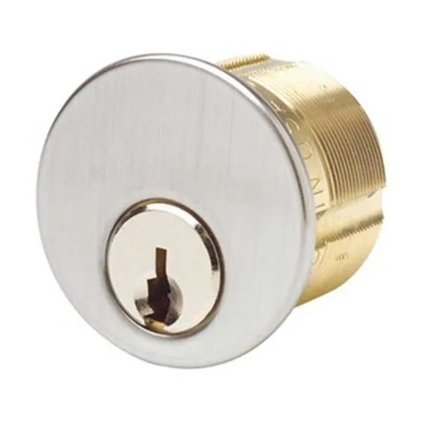 Two brass mortise cylinders with satin chrome finish