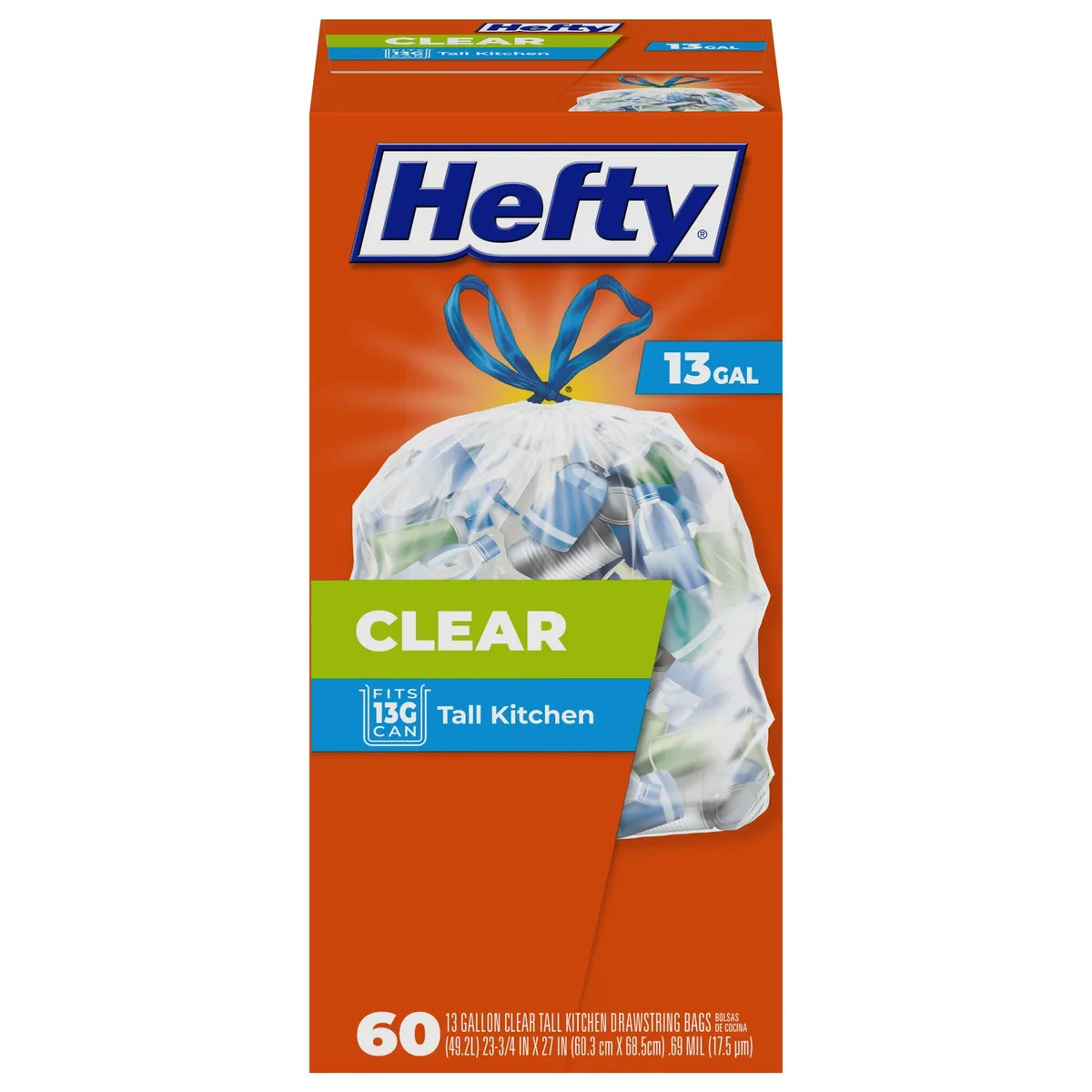 Hefty Recycling Trash Bags Clear 13 Gallon 60ct 49.2L .69 mil — product photo