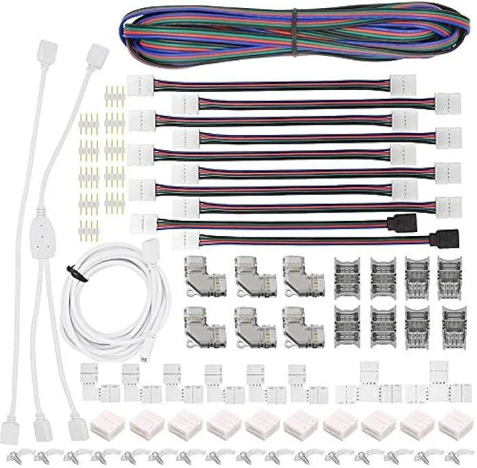 TAURKENAM TAURKENAM 10mm 4 Pin 5050 RGB LED Strip Connector Kit 14 Types 40 Clips — product photo