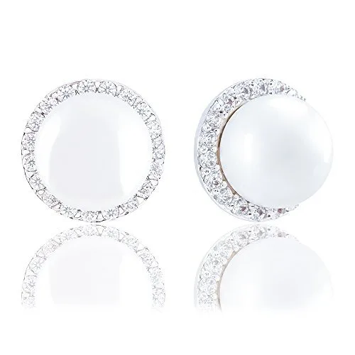 ORROUS &amp; CO ORROUS &amp; CO 18k Gold Plated Shell Pearl Cubic Zirconia Halo Stud Earrings 8-8.5 mm — product photo