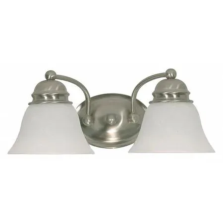Brushed nickel vanity light with two alabaster glass bell shades